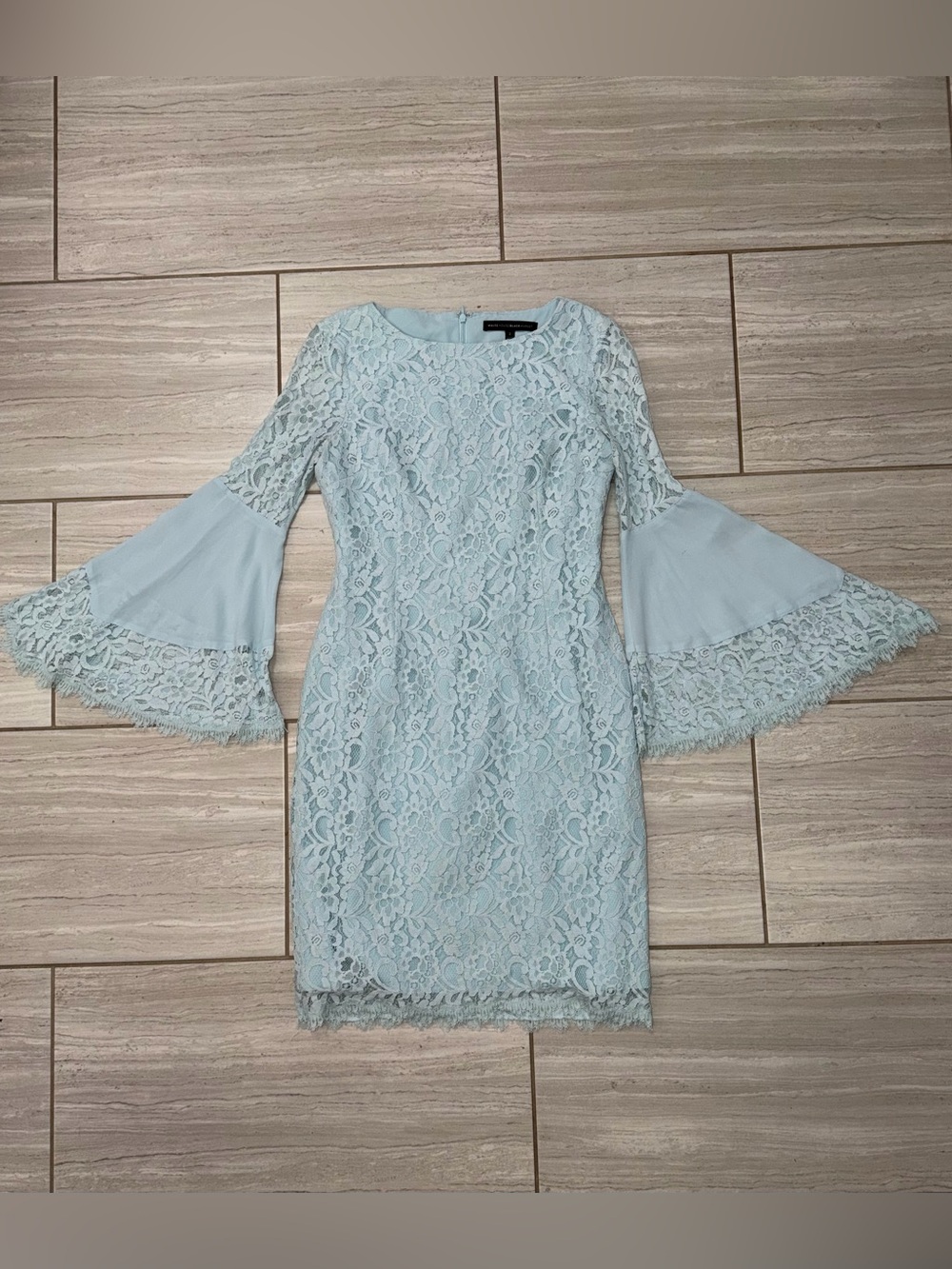 White House Black Market Light Blue Lace Bell-Sleeve Dress